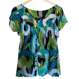 Ashley Stewart blouse Size 24 Blue button down scoop neck short sleeve